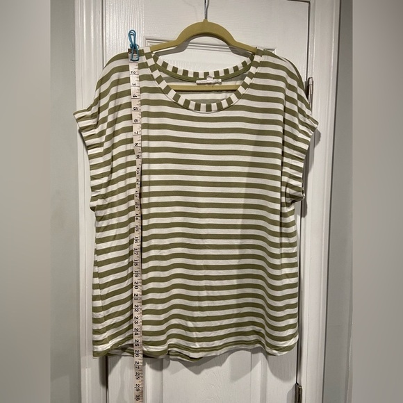 Jane + Delancey Size XL Banded Sleeve Crew Neck Green White Stripe Terry Top - Picture 8 of 10